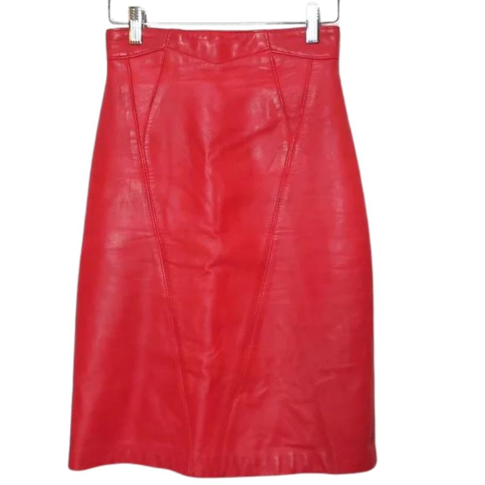 Vintage Red Leather Size 8 Skirt